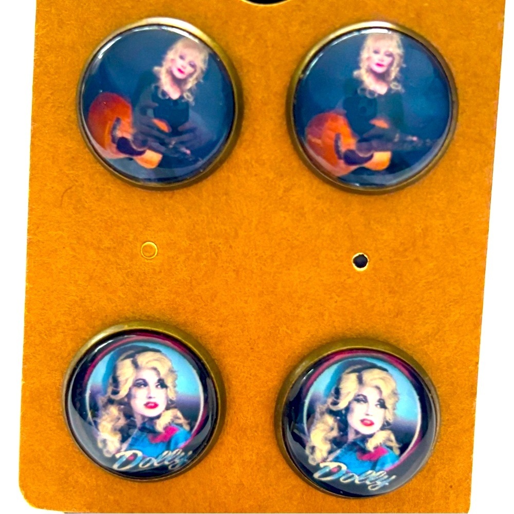 2 Pairs of Dolly Parton 16mm Stud Earrings, NWT, Unworn